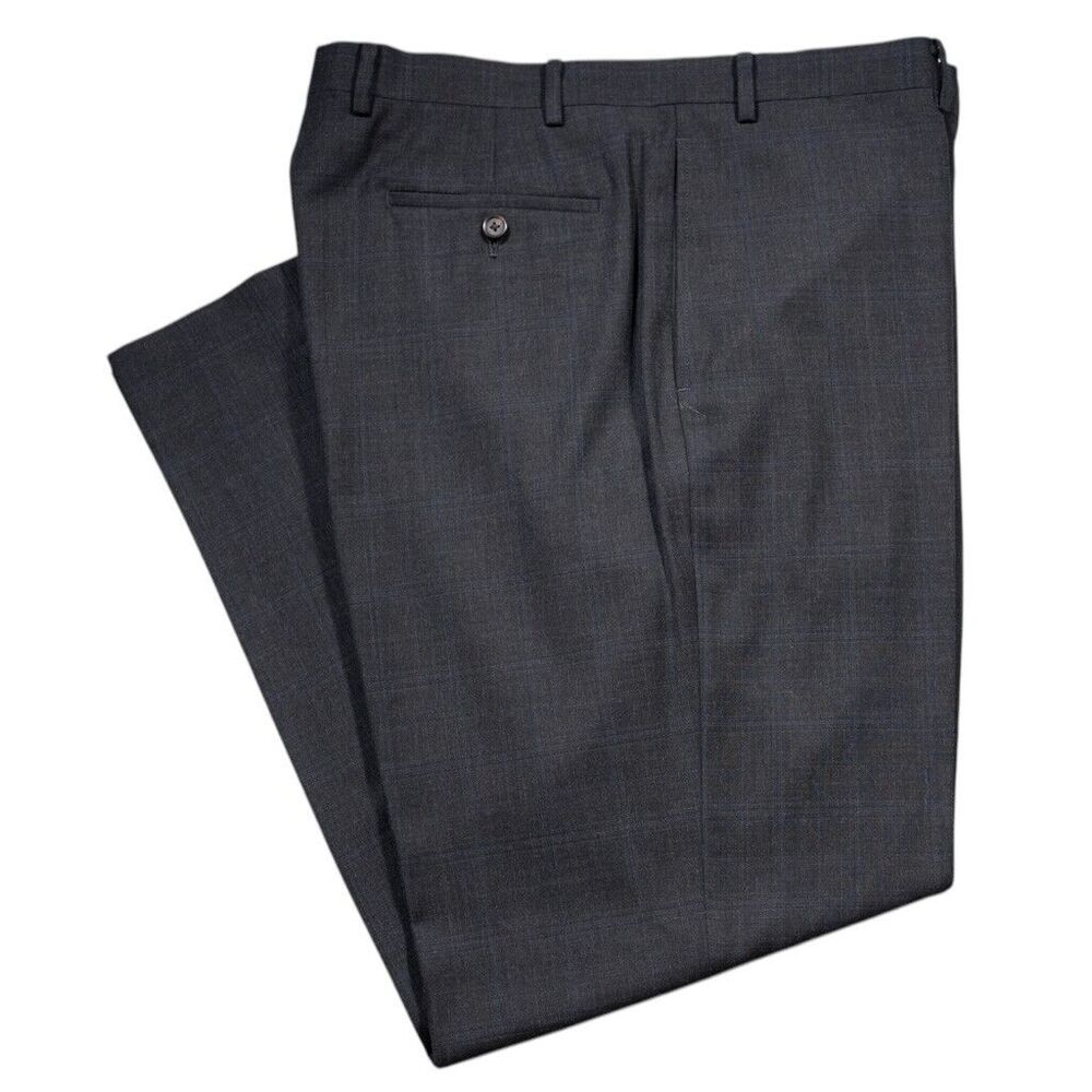 Ralph Lauren Mens Dress Pants Gray Blue Plaid Straight Flat Front Trousers 37x32
